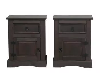 ebuy24 New Mexico Nachttisch 53x66x38cm, 1 Schublade, 1 T&uuml;r, kolonial gebeizt/Wachs, Schwarz