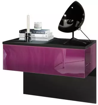 Vladon Sleep Nachttisch mit Schublade, Wandmontage, Schwarz matt/Brombeer Hochglanz (60x46x35cm)