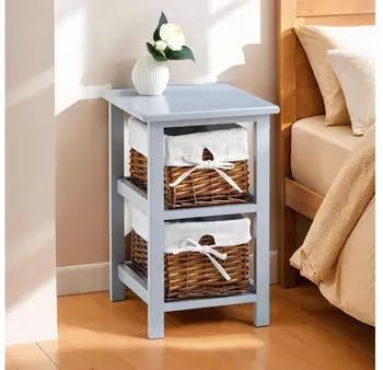 Idimex Nokomis Nachttisch 2 Weidenk&ouml;rbe Landhausstil Grau (NOKOMIS)