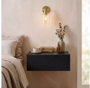 Caro Möbel Anne Hängender Nachttisch mit Schublade, Holzwerkstoff, Schwarz (42x14x30cm)