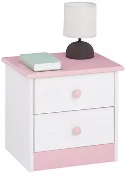 Idimex Rondo Nachttisch Kiefer massiv 2 Schubladen weiß-rosa (8201)