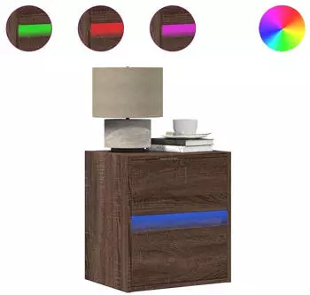 vidaXL Wand-Nachttisch mit LED-Leuchten Eichen-Optik (3307973) braun