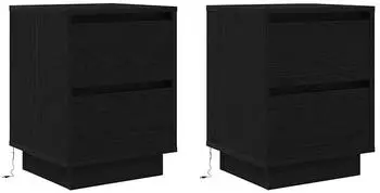 vidaXL Nachttische mit LED-Leuchten 2 Stk. 38x34x50 cm (861286) schwarz
