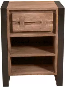 SIT M&ouml;bel Nacht-Kommode mit 1 Schublade 2 offene F&auml;cher | Akazie natur | Gestell Metall schwarz | B 50 x T 40 x H 65 cm | 11859-01 | Serie NATURAL EDGE
