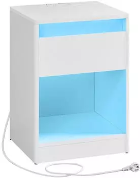 Vasagle LET618T15 Nachttisch mit LED-Beleuchtung, Schublade, 2 AC-Steckdosen, 2 USB, wolkenwei&szlig; (LET618T15)