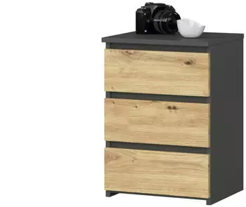 Akord Furniture Factory Nachttisch CL3 3 Schubladen, Graphitgrau, Eiche Artisan, 40x57x35cm