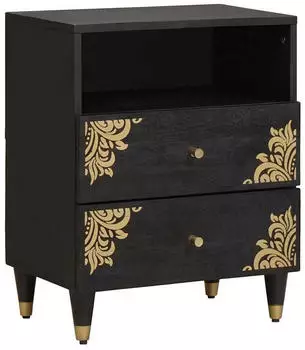 vidaXL Nachttisch Schwarz 50x33x62cm Massivholz Mango
