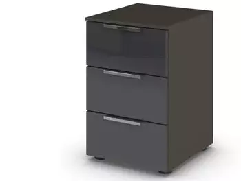 M&ouml;bel Kraft Flipp Nachttisch 3 Schubladen Softclose Glas Basalt 40x61cm