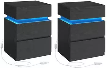 Vasagle Kailyn Nachttisch 2er Set, 3 Schubladen, LED-Beleuchtung, 35x40x55cm, Ebenholzschwarz (LET0830B01)