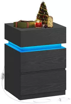 Vasagle Moon Nachttisch mit LED-Beleuchtung, 3 Schubladen, Schwarz