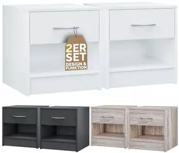 Casaria Nachttisch 2er Set Wei&szlig; mit Schublade & Ablagefach Holz 41x39x28cm (109667)