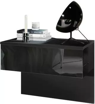 Vladon Sleep Nachttisch mit Schublade, Wandmontage, Schwarz Hochglanz (60x46x35cm)