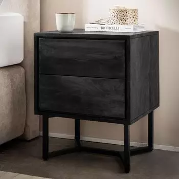 Finebuy Nachttisch Akazien-Massivholz 2 Schubladen, 45x40x57cm (FB60579)