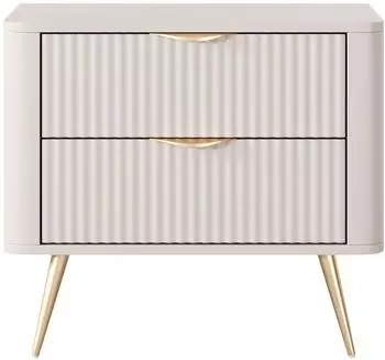 Mirjan24 Lante Nachttisch mit 2 Schubladen, Metallfüße, beige
