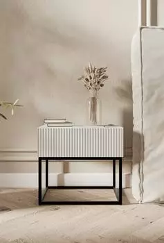 Selsey Veldio Nachttisch mit Schublade, wei&szlig;, schwarzes Metallgestell (50x35,6x44cm)