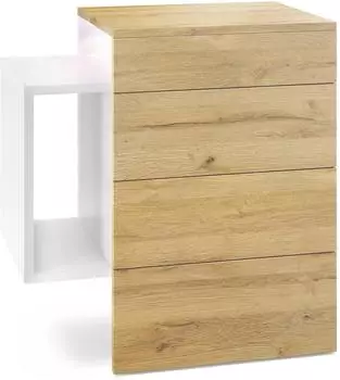 Vladon Queens Nachttisch 2 Schubladen, wandmontiert, wei&szlig; matt/Eiche Natur, LED (60x63x36cm)