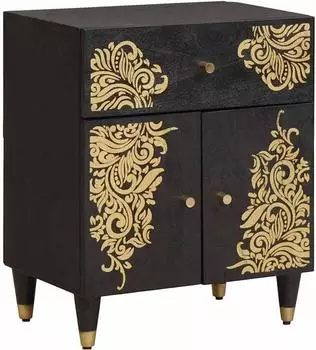 vidaXL Nachttisch mit T&uuml;r, schwarz, 50x33x60cm, Mango-Massivholz (4018819)