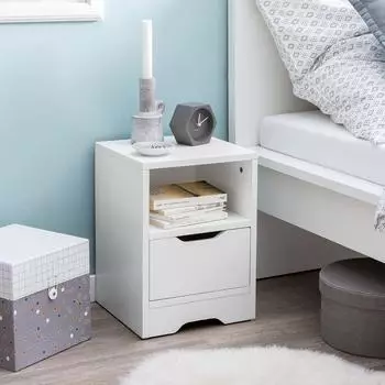 Finebuy Nako Nachtkonsole Holz 31x43x31cm, Wei&szlig; Matt, 1 Schublade (SuVa13508_1)