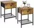 Relaxdays Nachttisch 2er Set, Schublade & Ablage, Industrial, Holzoptik, Metall, 55x40x30cm, dunkelbraun/schwarz (10051093)