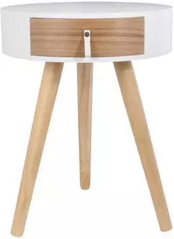 Home deco factory Nora Nachttisch rund, 1 Schublade, weiß (HD6201)