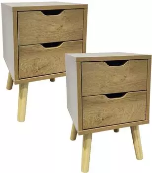 HTI-Living Thekla Nachttisch Baumscheibe 2 Schubladen 2er-Set (2945)