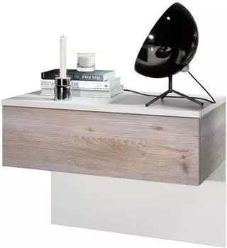 Vladon Sleep Nachttischschrank mit Schublade, wandmontiert, wei&szlig; matt/Eiche Nordic (60x46x35cm)