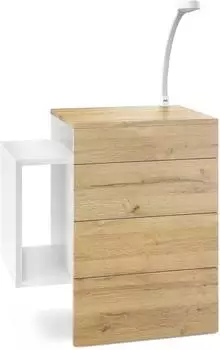 Vladon Queens Nachttisch h&auml;ngend, 2 Schubladen, wei&szlig; matt/Eiche Natur, inkl. LED Lampe (60x63x36cm)