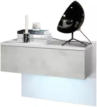 Vladon Sleep Nachttisch mit Schublade, Wandmontage, LED-Beleuchtung, 60x46x35cm