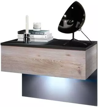 Vladon Sleep Nachttischschrank mit Schublade, Wandmontage, LED, 60x46x35cm (Sleep)