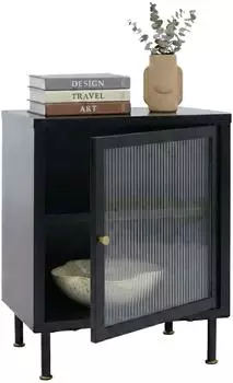 MCW MCW-O87 Nachttisch Industrial Metall Schilfglas 55x41x41cm Schwarz (100482)