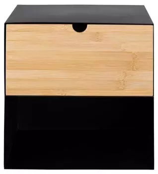 Furniture To Go Joliet Wandmontierter Nachttisch 1 Schublade, Schwarz & Bambus