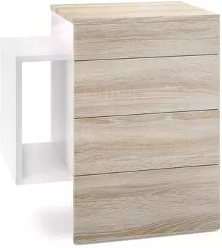 Vladon Queens Nachttisch h&auml;ngend, 2 Schubladen, Wei&szlig; matt/Eiche s&auml;gerau, LED (60x63x36cm)