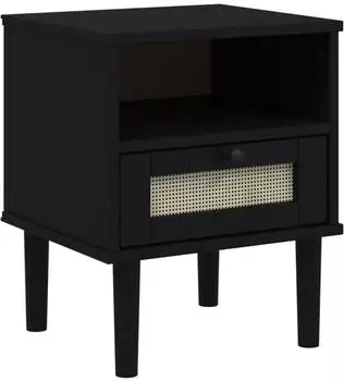 vidaXL SENJA Nachttisch Rattan-Look Schwarz Massivholz Kiefer 40x35x48cm
