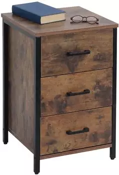Relaxdays Nachttisch 3 Schubladen Metallrahmen 60x40x40cm braun/schwarz (10053529_746)