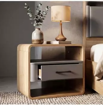 MCW Nachttisch P43 mit Schublade, MDF, Rivera-Eiche-Optik, dunkelgrau (101108)