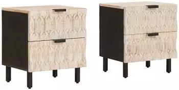 vidaXL Nachttisch 2er-Set, Massivholz Mango, wei&szlig;, 40x33,5x46cm