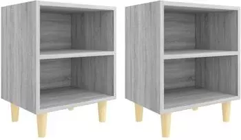 vidaXL Nachttische mit Massivholzbeinen, grau Sonoma, 40x30x50cm, 2er-Set (813101)