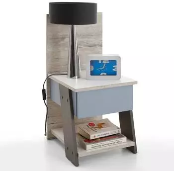 Lomado LEEDS-10 Nachttisch Sandeiche/weiß/Lava/Denim mit Schubkasten (814-003)