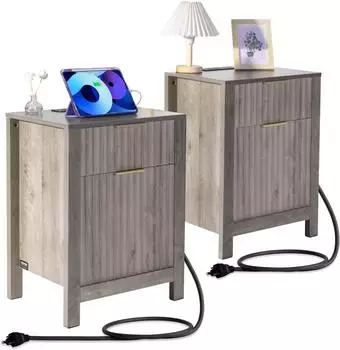 VEVOR Beistelltisch quadratisch 2-tlg. mit USB-Anschl&uuml;ssen & Steckdosen, 3-stufig