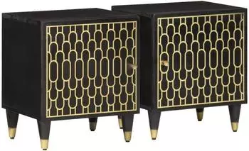 vidaXL Nachttisch 2er-Set Massivholz Mango Schwarz 40x33x46cm (358317)