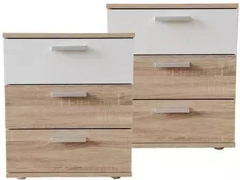 HTI-Living Nina Nachtkommode 3 Schubladen Sonoma/Wei&szlig; 2er-Set