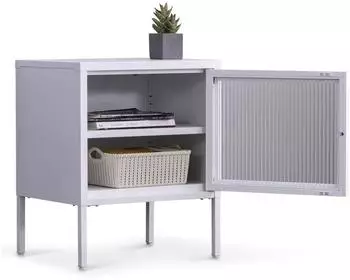 Coemo Tokio Nachttisch Metall Glast&uuml;r Wei&szlig; (Tokio)
