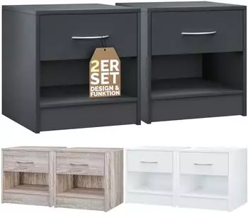 Casaria Nachttisch 2er-Set mit Schublade, Anthrazit, 41x39x28cm (109669)