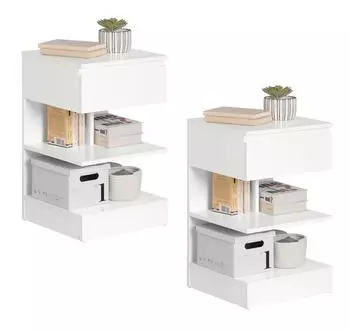 SoBuy Nachttisch-Set 2er mit 1 Schublade, Wei&szlig;, 39x39x65cm (FBT49-WX2)