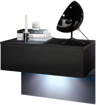 Vladon Sleep Nachttisch mit Schublade, wandmontiert, schwarz matt, LED-Beleuchtung (60x46x35cm)