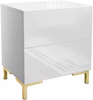 Lookway Lina LUX Nachttisch Push Open, Hochglanz Weiß, Beine Gold matt (800001175933)