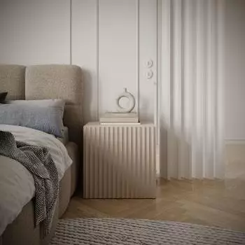 Selsey Sunds Nachttisch mit Lamellenfront, Holzwerkstoff, kaschmirbeige (50x49x35cm)