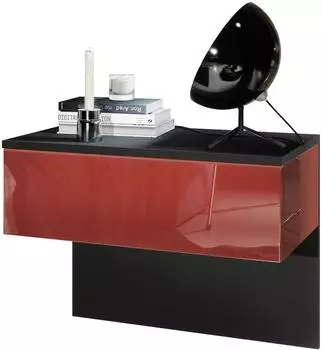 Vladon Sleep Nachttischschrank mit Schublade, Wandmontage, Schwarz matt/Bordeaux Hochglanz (60x46x35cm)