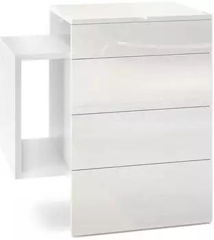 Vladon Queens Nachttisch h&auml;ngend 2 Schubladen, Wei&szlig; matt/Hochglanz (60x63x36cm)