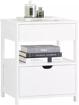 SoBuy FRG258-II-W Nachttisch mit 2 Schubladen und Ablage, Wei&szlig; (FRG258-II-W)